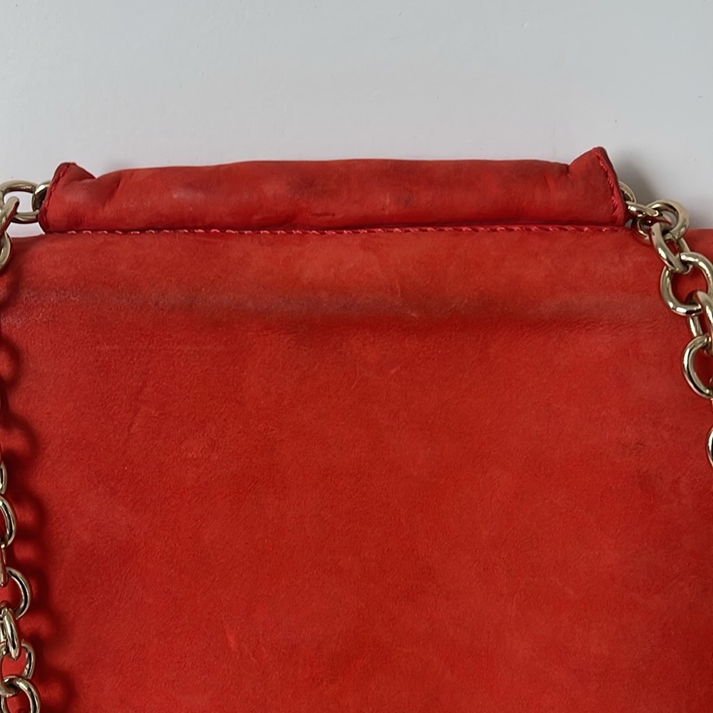 & Other Stories Orange Suede Fringe Crossbody Bag Boho Festival Purse Gold Chain - Picture 5 of 9